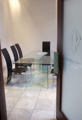 Glass door to the boardroom at Crystal Clear Headquarters, Liverpool