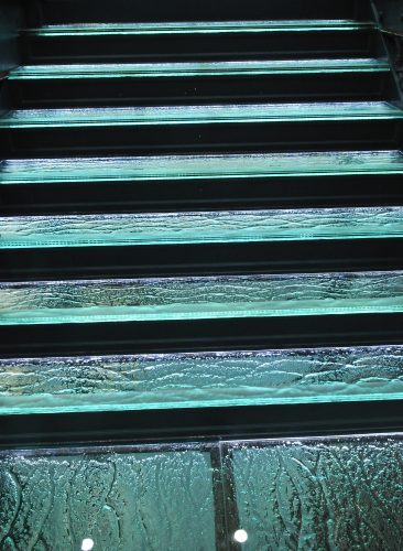 Close up of glass steps on Joseph's well staircase Leeds