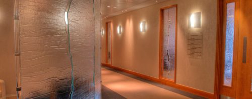 Glass office partitions corridor - Daedalian Glass Studios