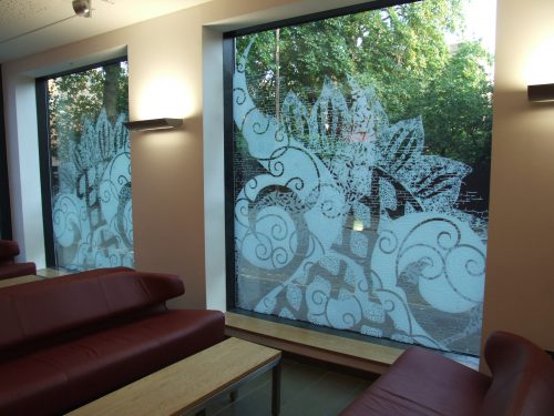 Etched window glass for Newnham College Cambridge
