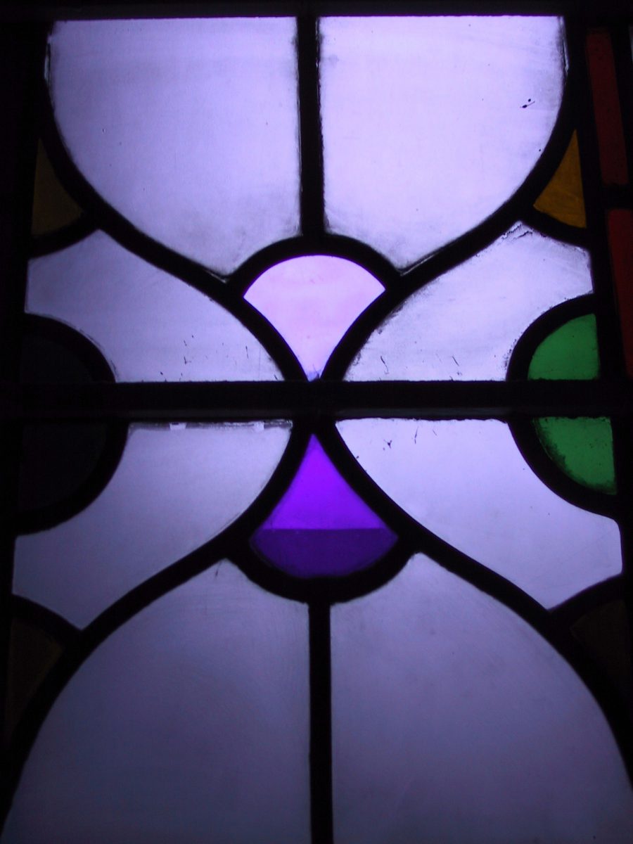 Extremem close up of stained glass leaded window at winckley square preston