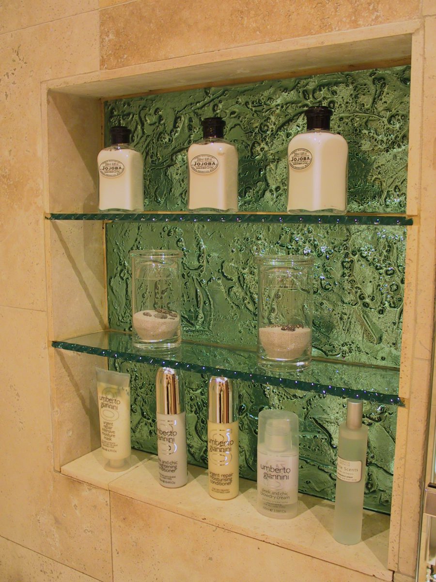 Wickley Square bathroom cabinet glass and tiles