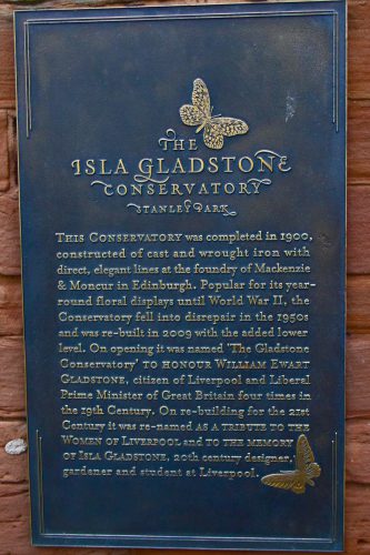 The isla Gladstone conservatory stanley park plaque
