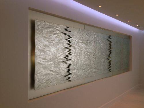5m long kiln formed and silvered feature panel in London private residence