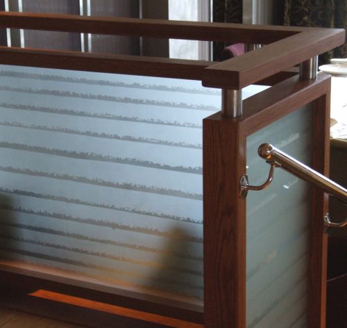 Etched glass restaurant balustrade partitions screens created for the Aghadoe Heights Hotel & Spa.