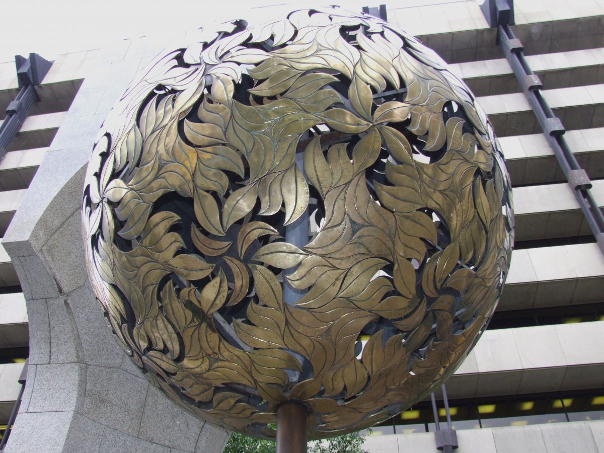 A metal sculpture of the logo for The Central Bank and Financial Services Authority of Ireland