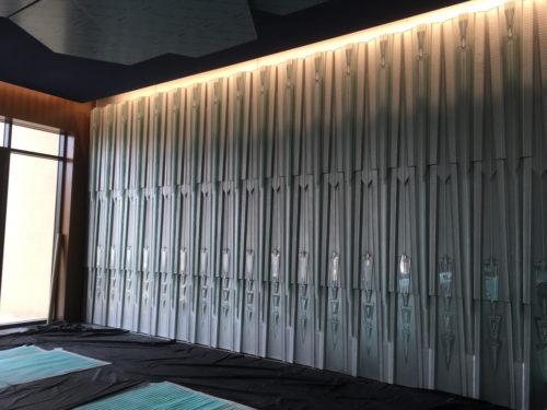 The completed glass Majlis Wall for the Royal Palace.